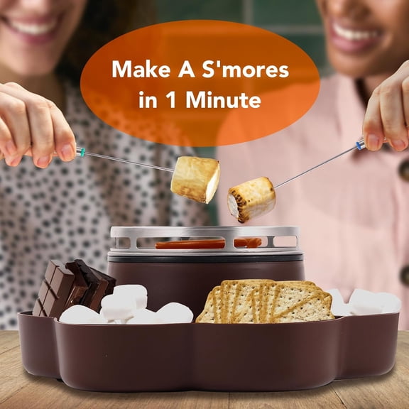 Electric S'mores Maker Tabletop Indoor, Flameless Marshmallow Roaster, Smores Kit with 6 Compartment Trays and 4 Forks