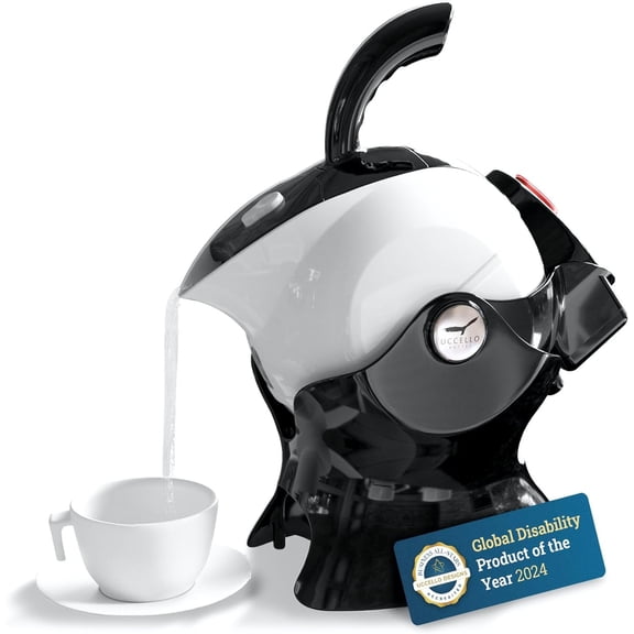 Electric Safety Kettle Black Tipper Base Included Effortless Pour Every Time Daily Living Drinking Aid For Disabled and Seniors 1.5 Liters Black and White