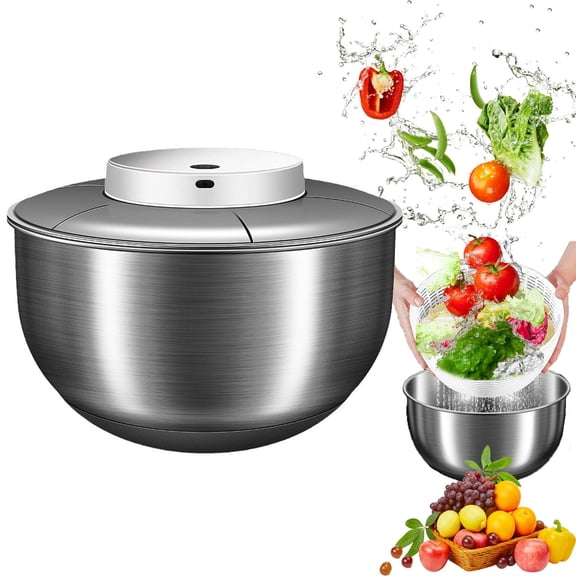 Electric Salad Spinner, 4.8L Large Capacity Lettuce Spinner Steel Salad Rotator Vegetable Dryer Fruit Washer Lettuce Cleaner Drainage Basket, USB Rechargeable Salad Dryer Food Dehydrator Y101
