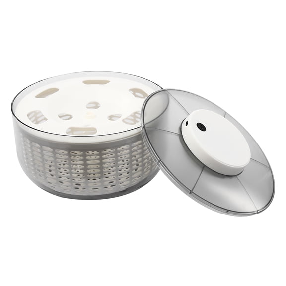 Electric Salad Spinner 6.34 Qt Large Capacity, One-Button Push, Clear Lid, Gray/White for Kitchen