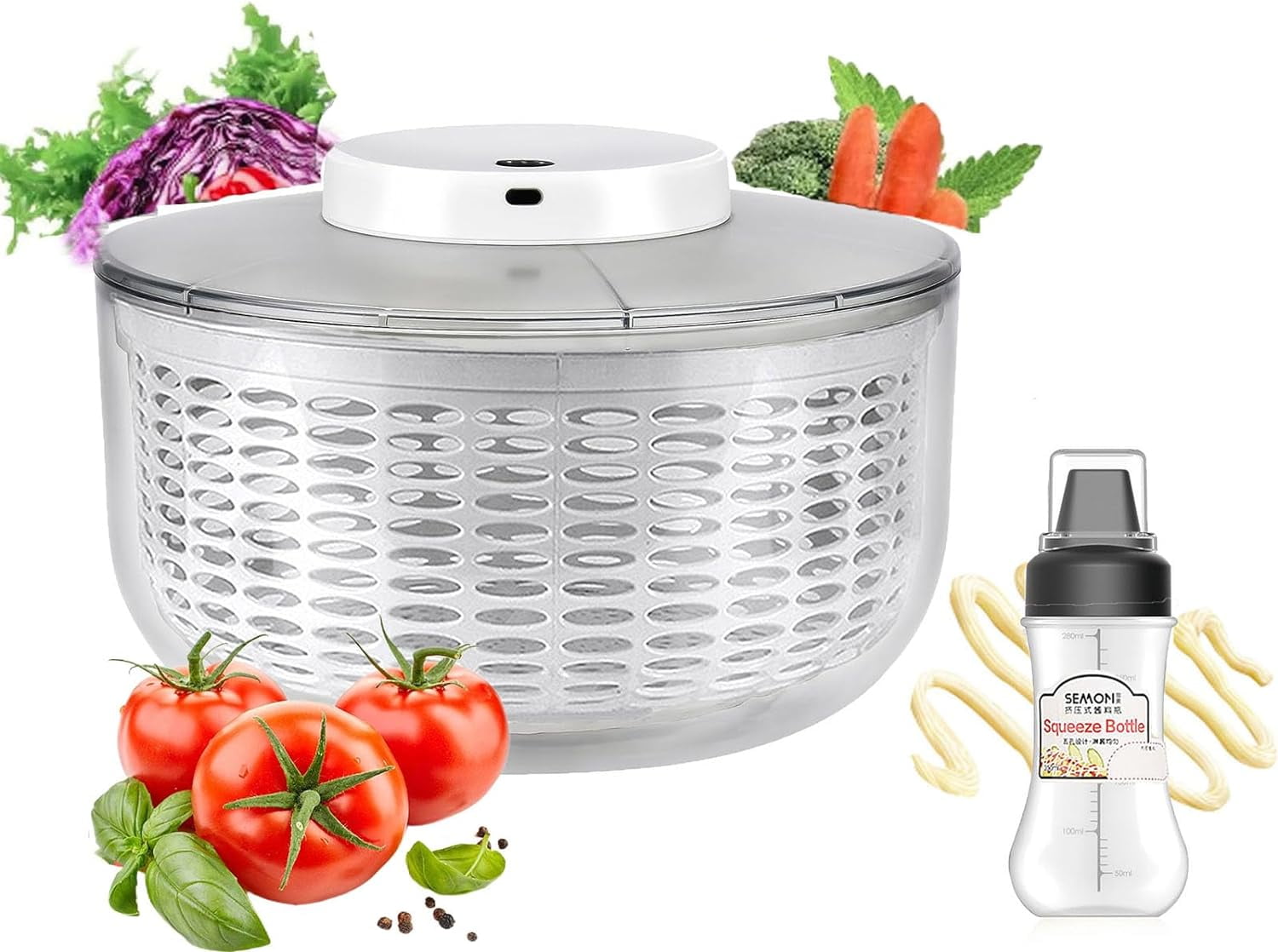 Electric Salad Spinner 6L Automatic Lettuce Spinner, USB Rechargeable