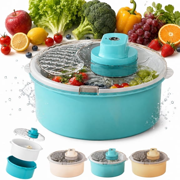 Electric Salad Spinner Fruit Vegetable Washer,Collapsible Double Layer Washing Bowl,Multifunctional Vegetable Dryer with Non-Slip Base,Fruit and Veggie Cleaner for Kitchen
