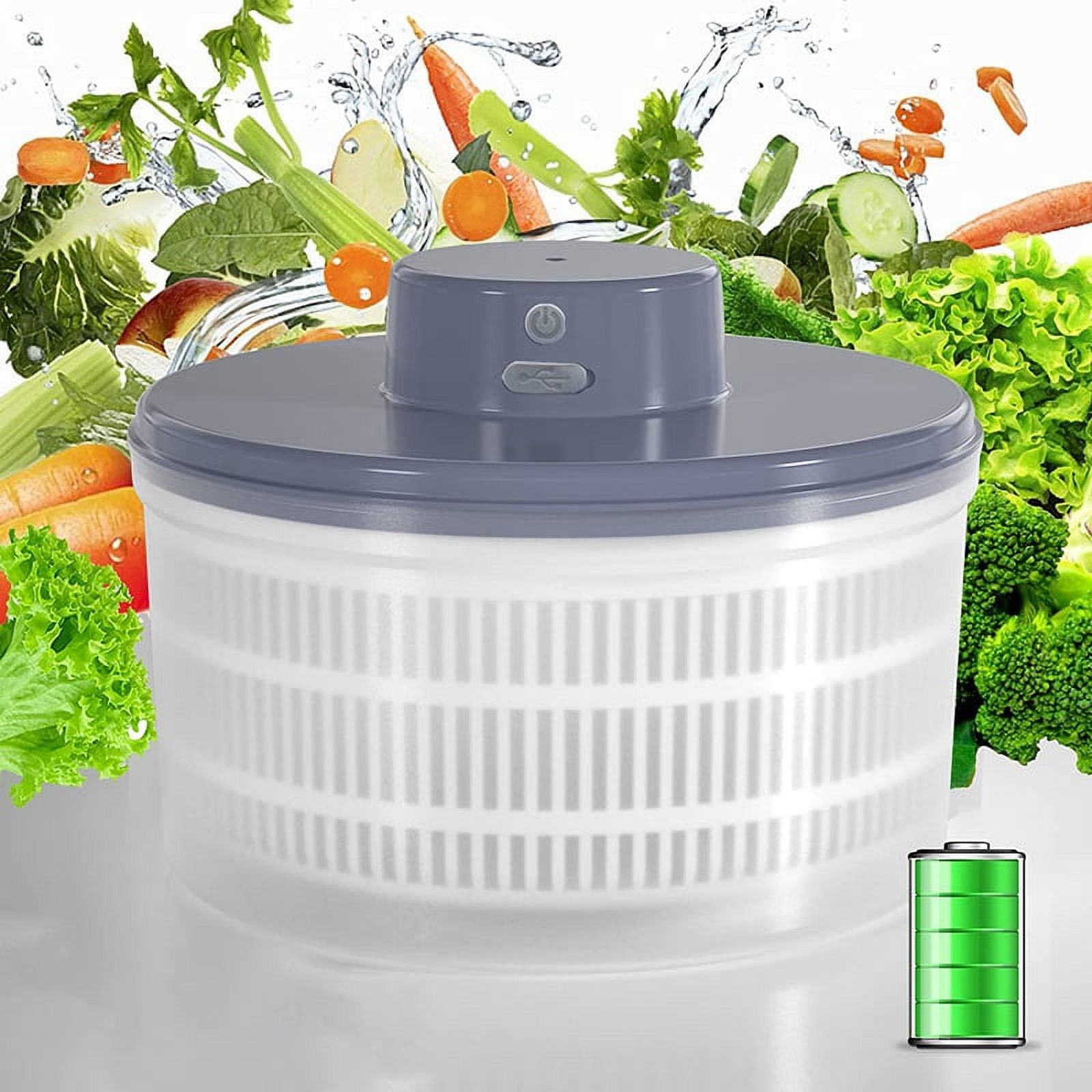 Electric Salad SpinnerLettuce Vegetable Dryer, USB Rechargeable, Quick