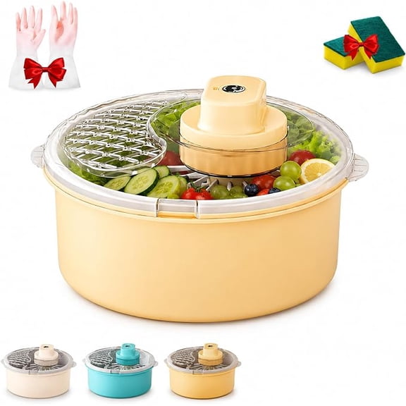Electric Salad Spinner and Produce Washer,| Cordless Waterproof 2-in-1 Lettuce Vegetable Cleaner Detachable Basket,Transparent Lid,Non-Slip Base for Kitchen Prep(C)