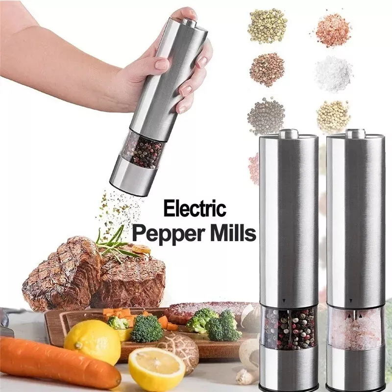 Electric Salt Black Pepper Grinder Mill Battery Stainless Steel Salt
