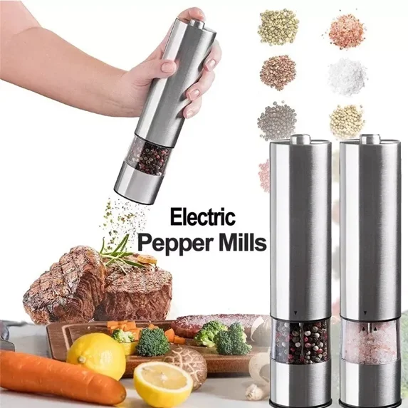 Electric Salt Black Pepper Grinder Mill Battery - Stainless Steel Salt and Pepper Grinder Sets - Adjustable Powered Automatic Pepper Mill
