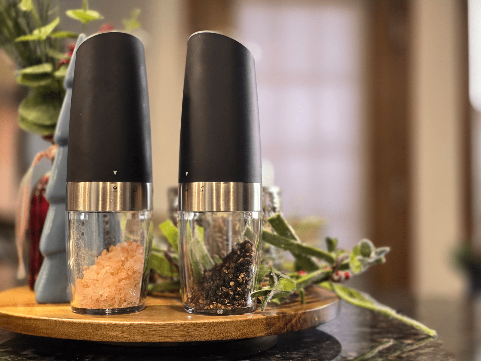 Electric Salt, Pepper, Dried Spice Grinder Set Adjustable Coarseness & Blue LED