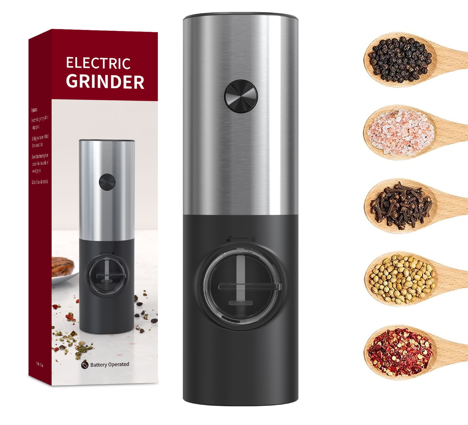 Rocyis USB Rechargeable Electric Salt and Pepper Grinder-Gravity Automatic  Spice Mill w/LED Light, Adjustable Coarseness, One Hand Operated Smart