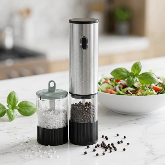 MGGEED Electric Pepper Mill, Ceramic Core, 210 Stainless Steel, USB Rechargeable, One-Hand Operation, 5-Level Adjustable Coarseness, Replaceable Hopper for Kitchen, Outdoor BBQ