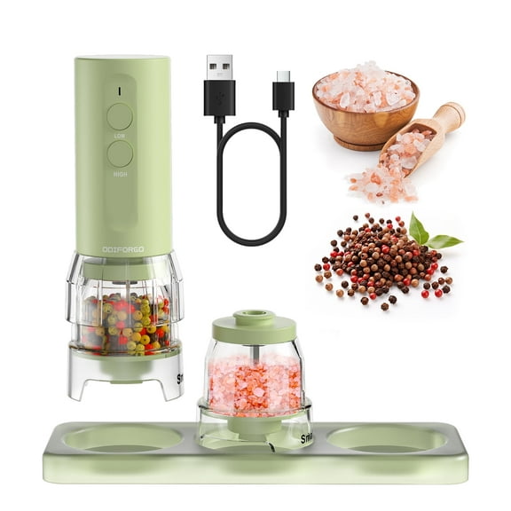 Electric Salt and Pepper Grinder Set 2026 Upgrade, Dual-Bin 2-in-1 Design for Salt, Pepper and Spices, USB Rechargeable Automatic Grinder, Adjustable Grinding Coarseness,Green