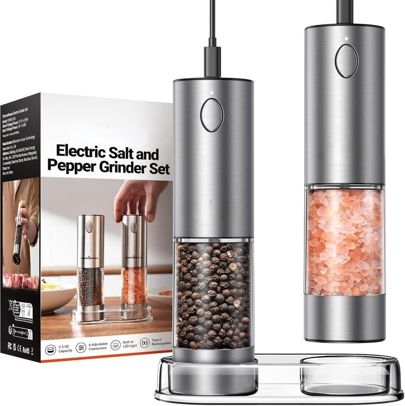 Electric Salt and Pepper Grinder Set, 3.2oz Larger Rechargeable ...