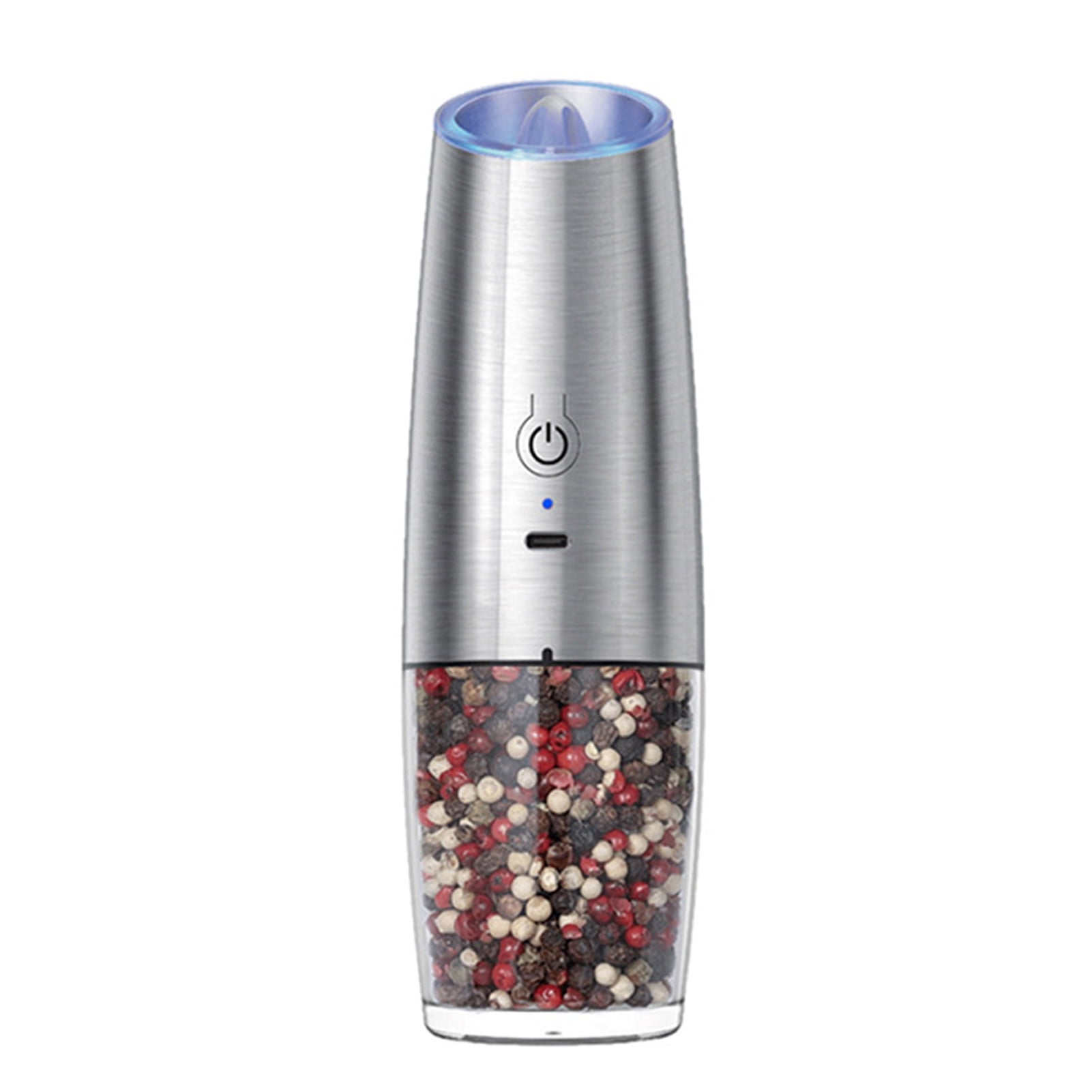 Electric Salt Pepper Grinder Set 6oz Capacity Adjustable Coarseness Pepper Shaker LED Light One Hand Operated Spice Grinder,Silver