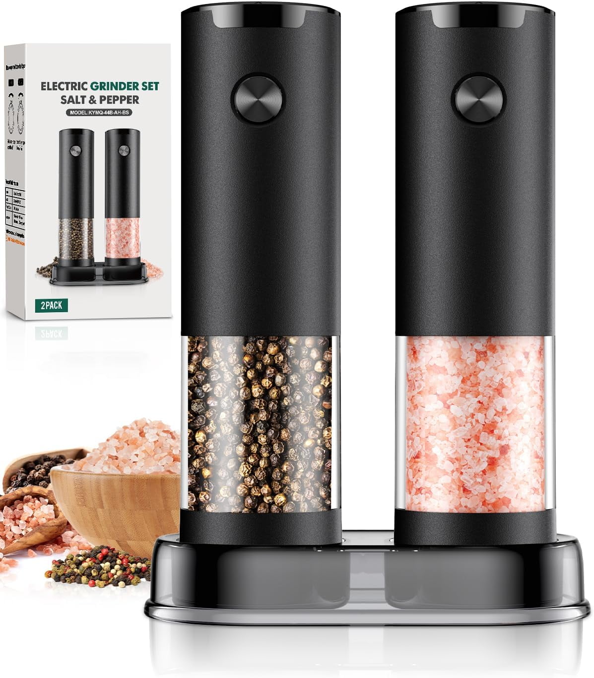 Sangcon Gravity Electric Salt & Pepper Grinder Set - USB-C Rechargeable, Adjustable Coarseness With LED Light