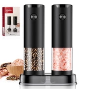 Harjon Electric Salt and Pepper Grinder Set Automatic Battery Pepper Mill Shakers Adjustable Coarseness Easy Filling Upgraded Larger Capacity with Led 2 Pack Black/Black