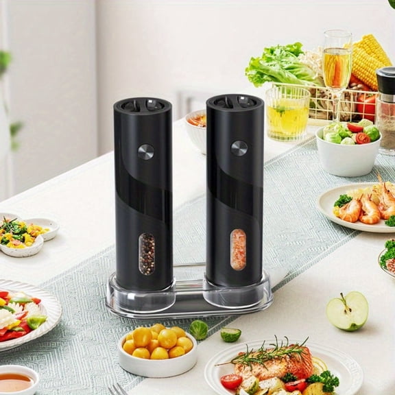 Unbranded Electric Salt and Pepper Grinder Set Automatic Battery-Powered with LED Light Adjustable Coarseness Ceramic Rotor Large Capacity 3 Piece