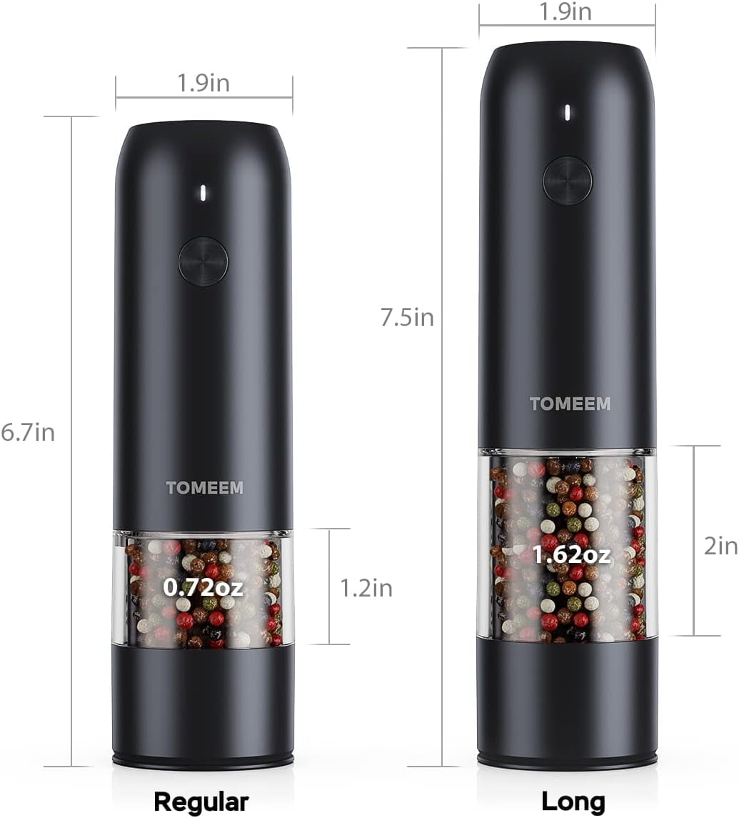 Electric Salt and Pepper Grinder Set with LED Lights – Rechargeable Automatic Pepper and Salt Mill with 6 Adjustable Coarseness for Kitchen, BBQ & Gifts