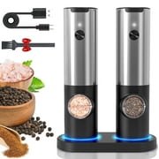 Electric Salt and Pepper Grinder Set, OGEDNAC Automatic Electronic Spice Mill Shakers with USB Rechargeable, LED Light, Adjustable Coarseness, One Hand Operated, Stainless Steel