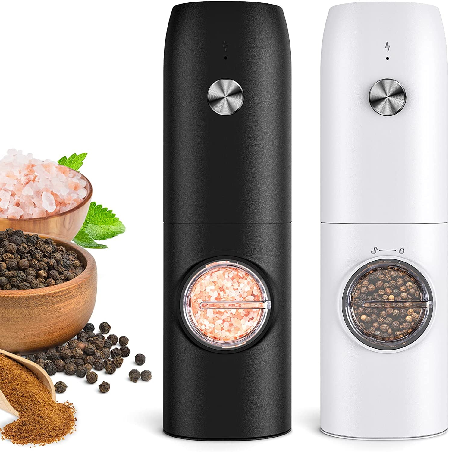 Electric Salt and Pepper Grinder Set：Rechargeable Automatic Pepper Mill ...