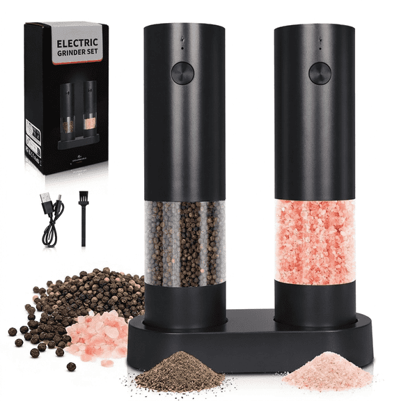 Electric Salt and Pepper Grinder Set - Rechargeable Automatic Salt and Pepper Shakers, Kitchen Appliances One Hand Operation Adjustable Coarseness w/ USB-C Charging, House Warming Gifts New Home Gift