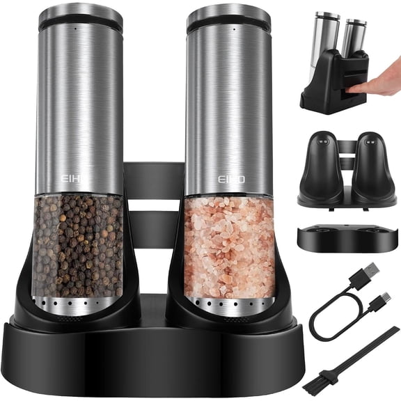 Electric Salt and Pepper Grinder Set Rechargeable, External Adjustable Coarseness, Automatic Salt & Pepper Shakers Mills, Kitchen Gadgets,Stocking Stuffers Christmas Cooking Gifts for Adults