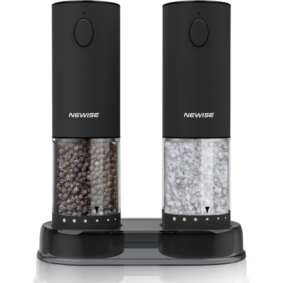 Electric Salt and Pepper Grinder Set, Rechargeable Pepper Mills with LED Light & External Coarseness Adjustment, Kitchen Gadgets for Mom Home Cooks & Families - Black