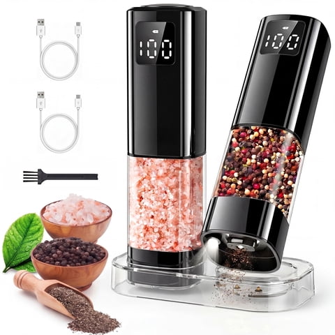 Electric Salt and Pepper Grinder Set, Rechargeable Automatic Shakers with LED Light, Adjustable Coarseness, Larger Capacity Kitchen Appliances