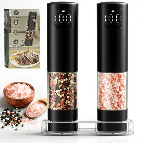 Electric Salt and Pepper Grinder Set, Rechargeable Automatic Shakers with LED Light, Adjustable Coarseness, Larger Capacity Kitchen Appliances