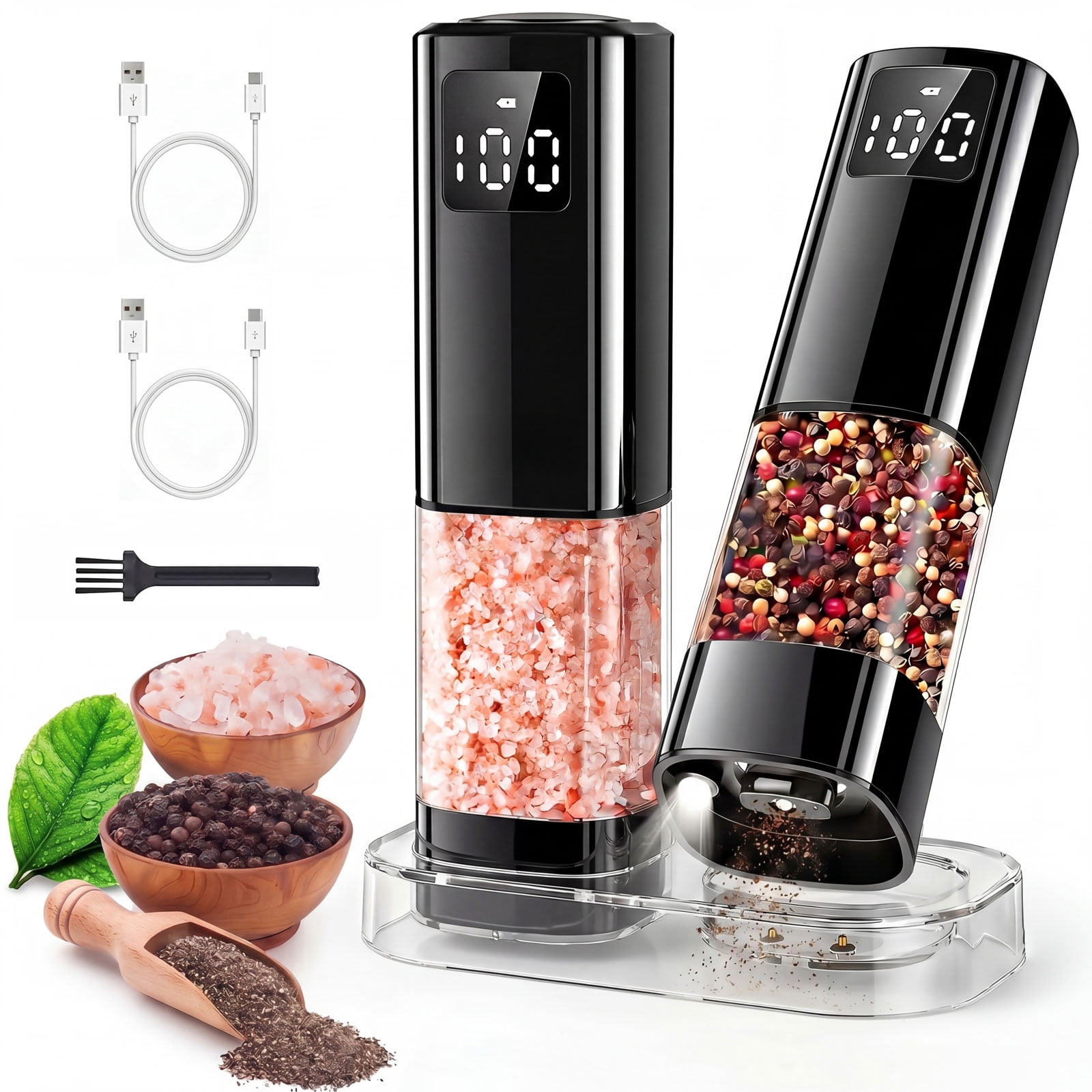 Electric Salt and Pepper Grinder Set, Rechargeable Automatic Shakers with LED Light, Adjustable Coarseness, Larger Capacity Kitchen Appliances
