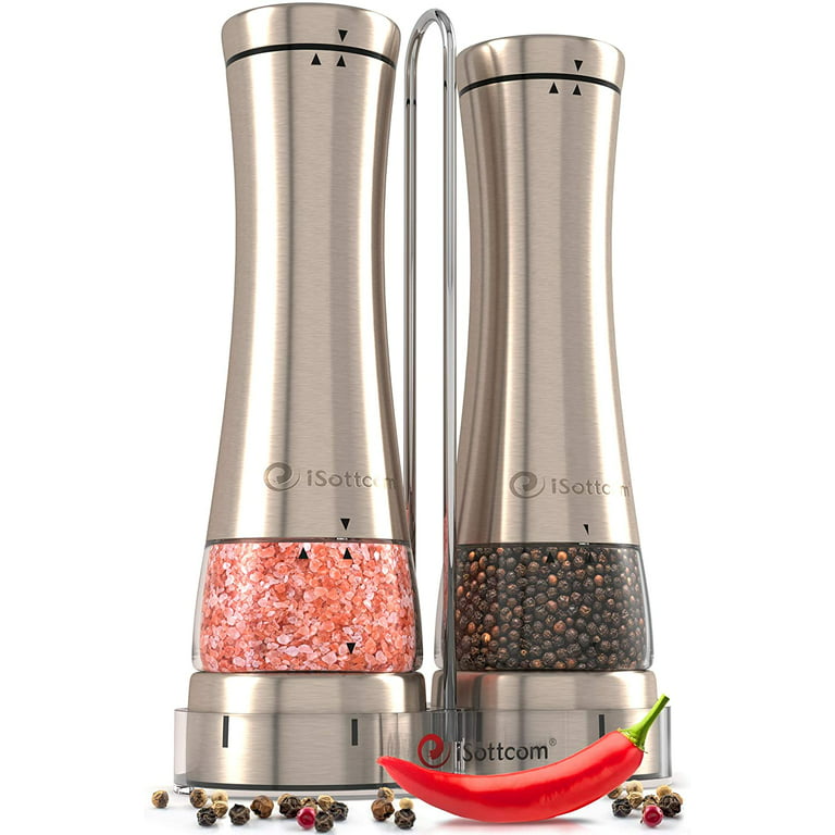 Electric Salt and Pepper Grinder Set Battery Powered Mill Stainless Steel  LED