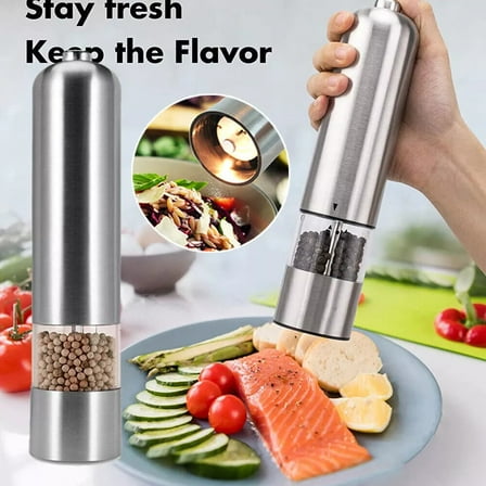 Electric Salt Pepper Grinder,Single Battery Operated Stainless Steel Salt or Pepper Mill with Light Automatic One Handed Operation with Adjustable Ceramic Grinder