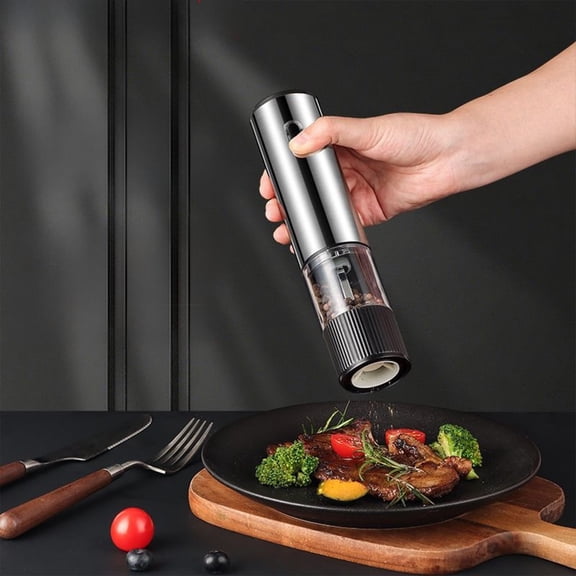 Electric Salt and Pepper Grinder, Type-C Rechargeable Automatic Spice Mill, Stainless Steel One-Handed Operation Grinder with Adjustable Coarseness, Ceramic Core for Sea Salt & Herbs, Silver