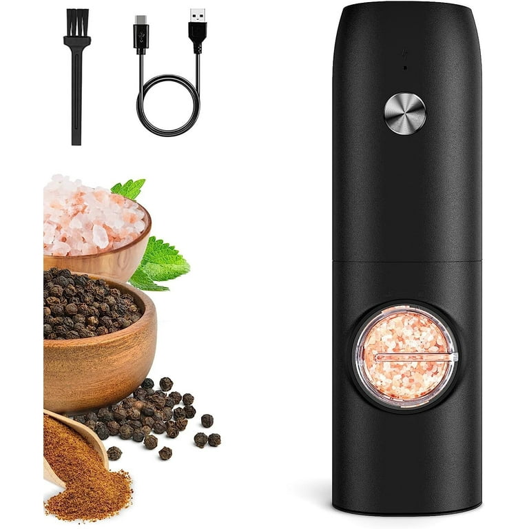 Rocyis USB Rechargeable Electric Salt and Pepper Grinder-Gravity Automatic Spice Mill w/LED Light, Adjustable Coarseness, One Hand Operated Smart