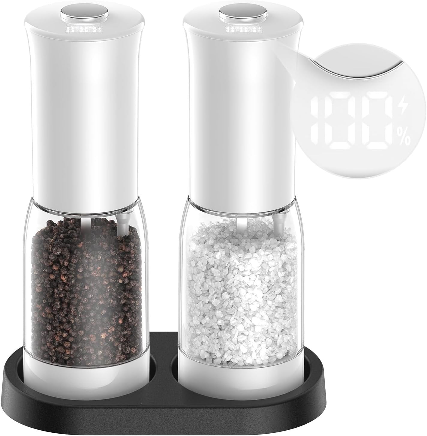Electric Salt and Pepper Set with LED Power Display,Larger Capacity ...
