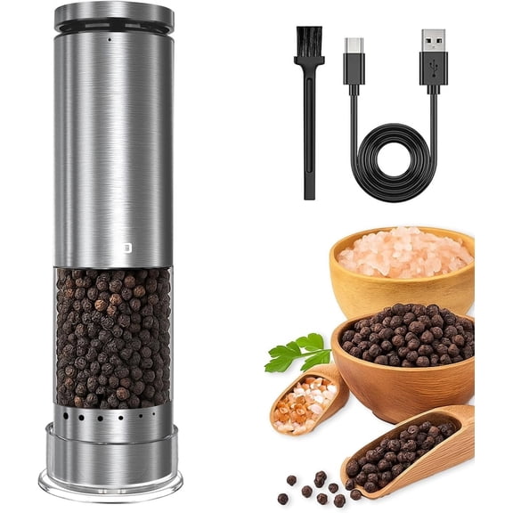 Electric Salt and Pepper Set Rechargeable, Automatic Salt and Pepper Shakers Mills External Adjustable Coarseness, Kitchen Gadgets, Stocking Stuffers Christmas Cooking Gifts for Men Women