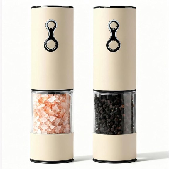 Electric Salt and Pepper Set USB-C Rechargeable, Dual-Speed Automatic Salt and Pepper Mills with 9 Adjustable Coarseness, Ceramic Burr, LED Light, Refillable, (Buttercream)