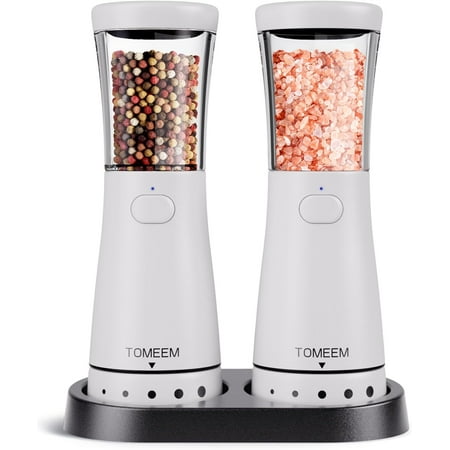 Electric Salt and Pepper Grinder Mill Shakers USB Rechargeable Adjustable, Stainless Steel White, 2 Pack