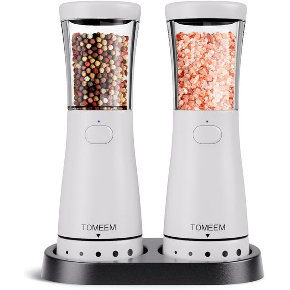 Electric Salt and Pepper Grinder Mill Shakers USB Rechargeable Adjustable, Stainless Steel White, 2 Pack