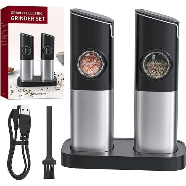 Electric Salt and Pepper Grinder Set, Automatic Pepper Grinder with