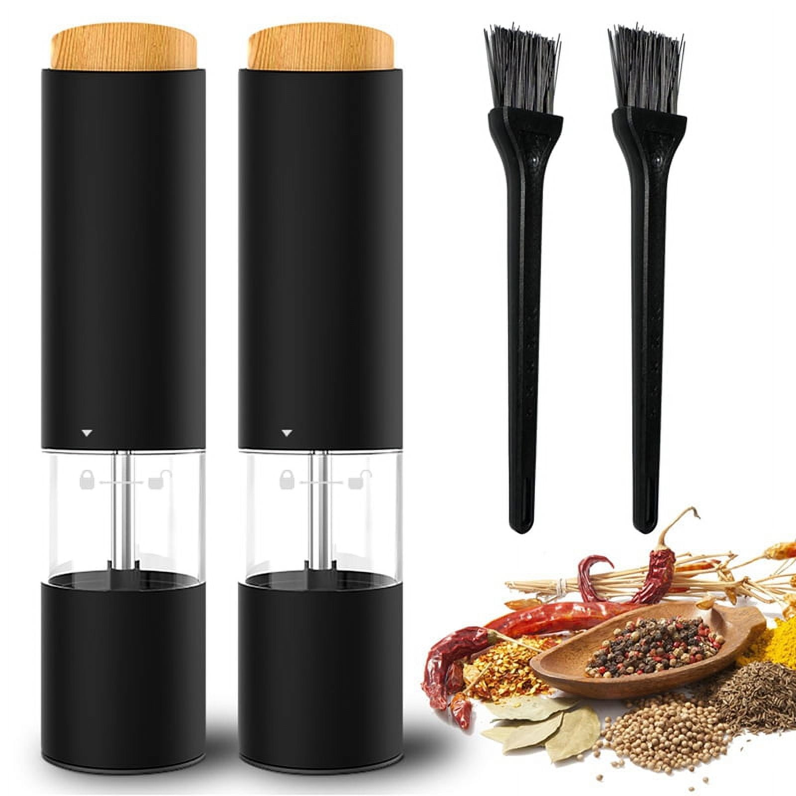 Electric Salt and Pepper Grinder Set Automatic Salt Pepper Mill Grinder Adjustable Coarseness Battery Powered LED Light