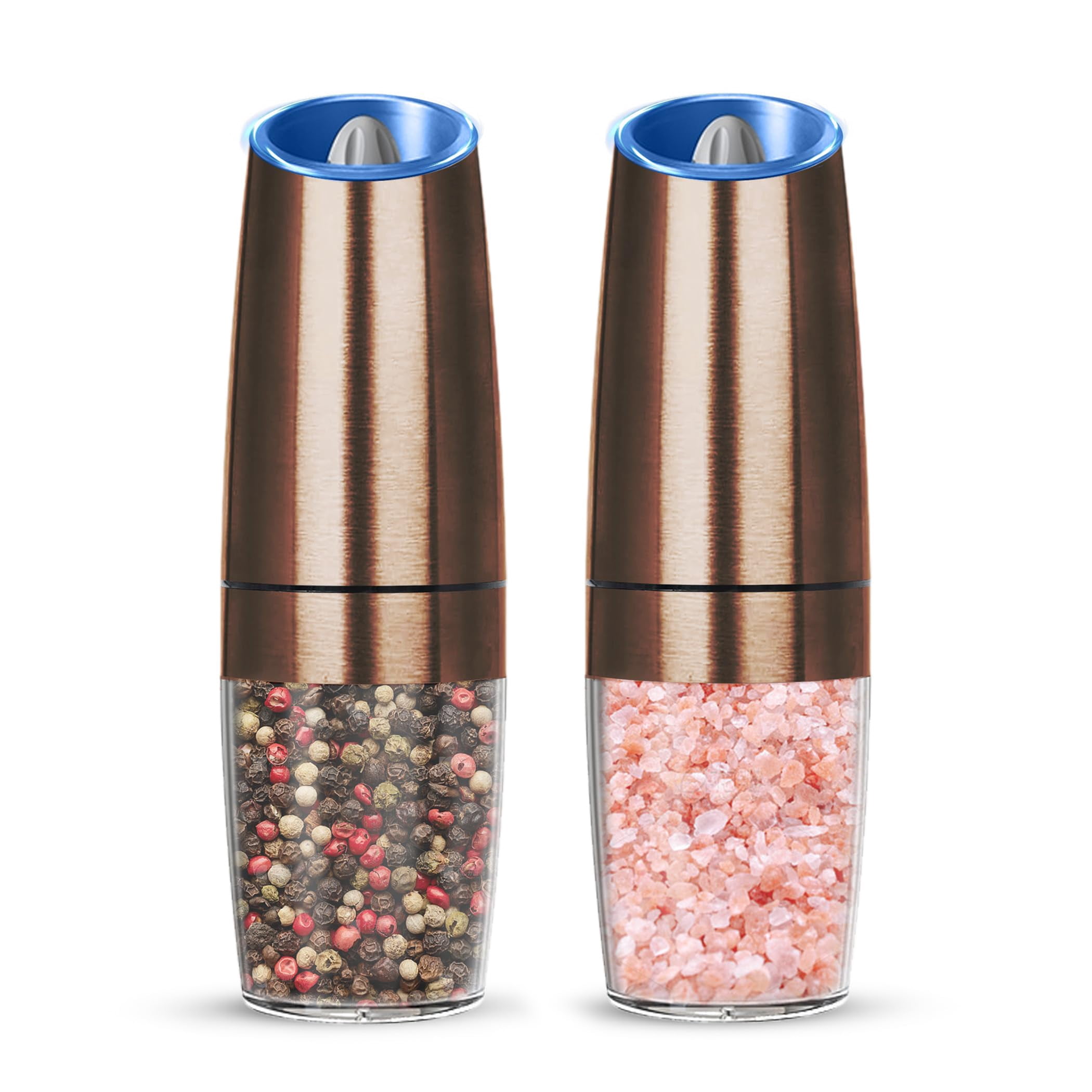 Electric Salt and Pepper Grinder Set, Battery Operated Automatic Grinders with Adjustable Coarseness and LED Light, 2 Pack, Black