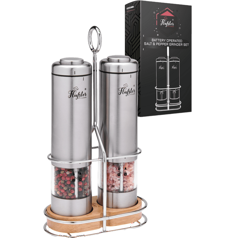 Flafster Kitchen Stainless Steel Battery Operated Electric Salt and Pepper  Mill Sets and Grinder (43178-89822) for sale online