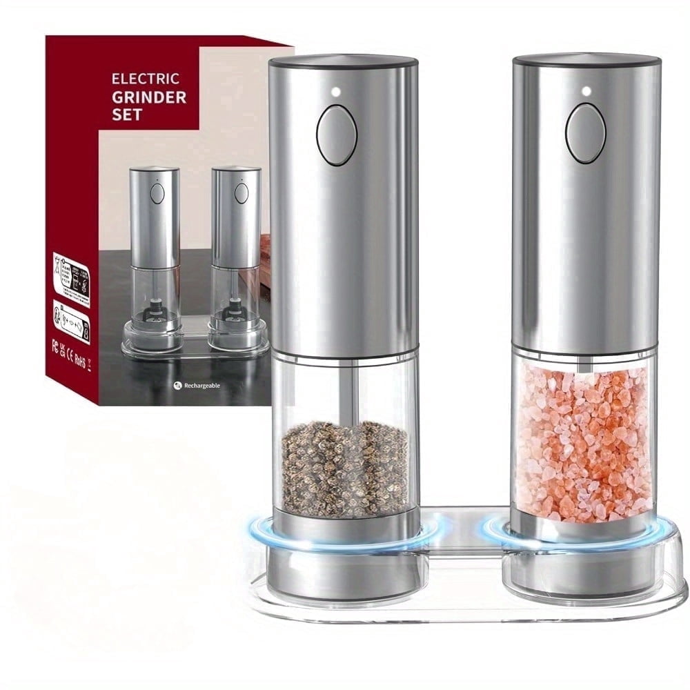 Electric Salt and Pepper Grinder Set, Pepper Mill With Adjustable Coarseness, Rechargeable Salt Pepper Shakers, Visuable Window Led Light