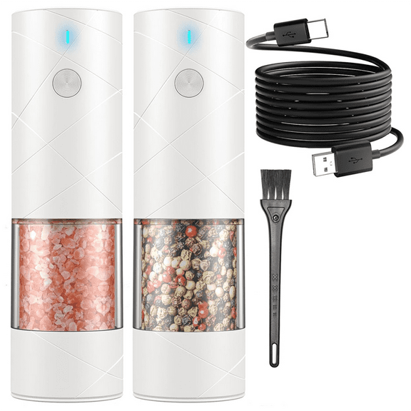 Electric Salt and Pepper Grinder Set USB Rechargeable, Adjustable Coarseness Automatic Mill