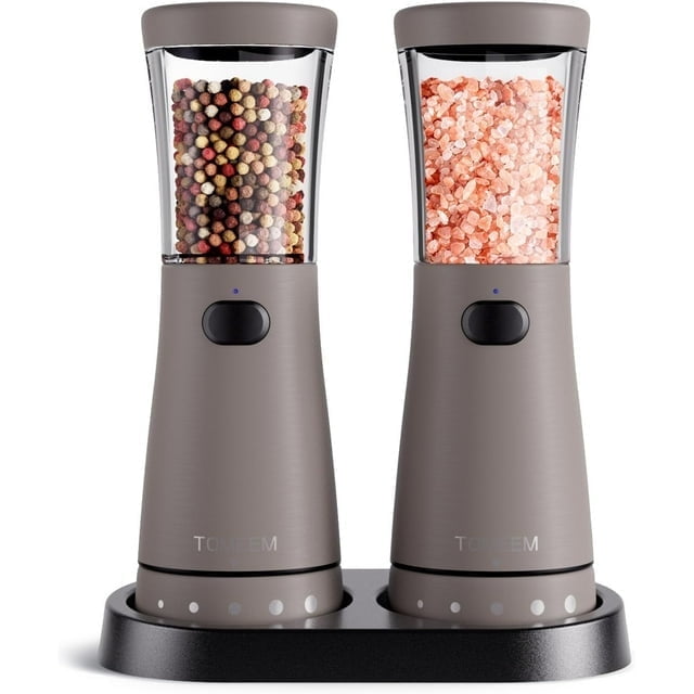 Electric Salt and Pepper Grinder Set USB Rechargeable, Stainless Steel Salt and Pepper Shakers Electric with Lights