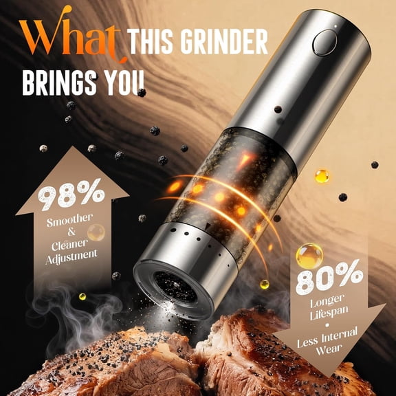 Electric Salt and Pepper Grinder Set with 6 Adjustable Coarseness Rechargeable Automatic Shaker for Kitchen