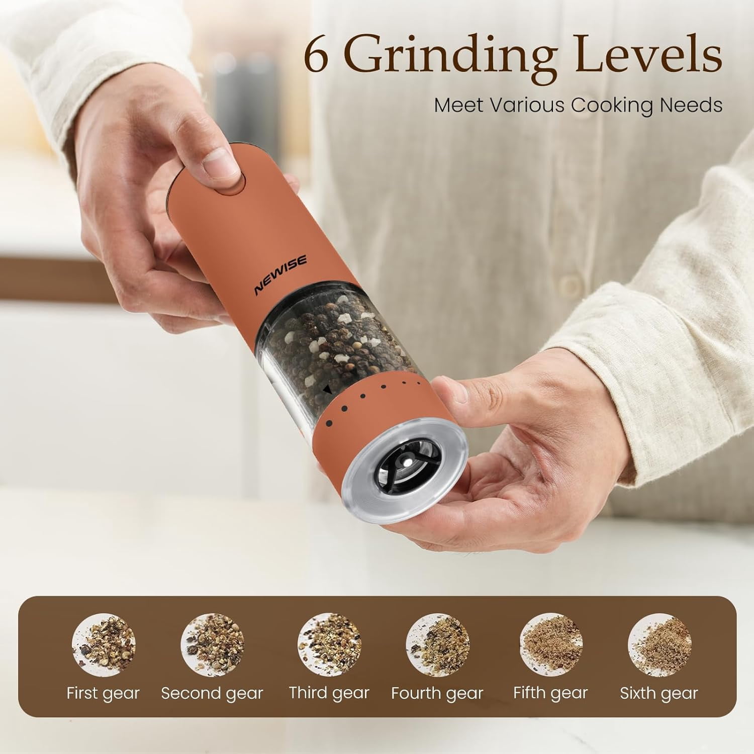 Electric Salt and Pepper Grinder Set with LED Lights, Rechargeable Automatic Mill, Adjustable Coarseness, Large Capacity for Kitchen