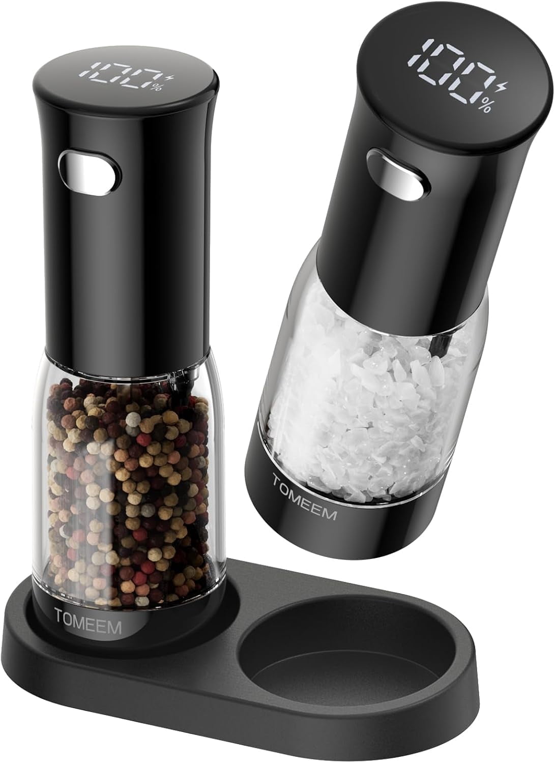 Tomeem Electric Salt and Pepper Grinder Set with LED Power Indicator, 5 ...