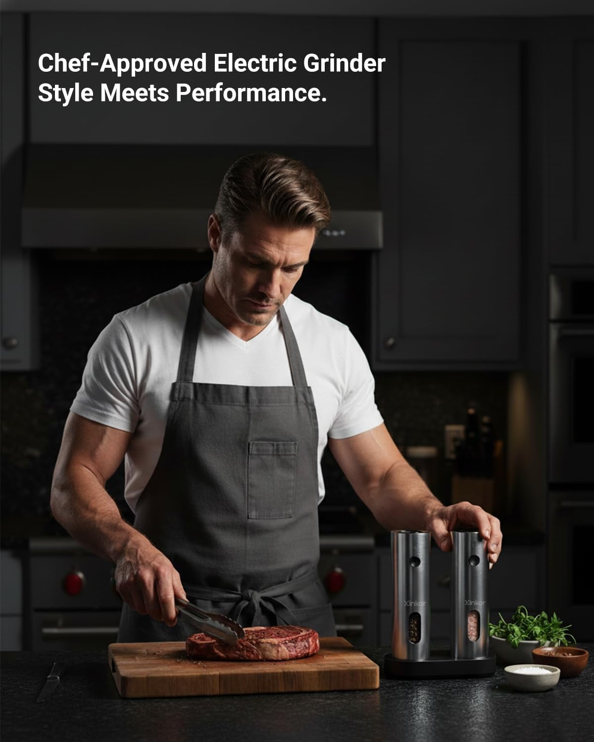 Electric Salt and Pepper Grinder Set with USB-C Charging Base, Stainless Steel Automatic Rechargeable Mill with LED Light & Large Capacity for Kitchen