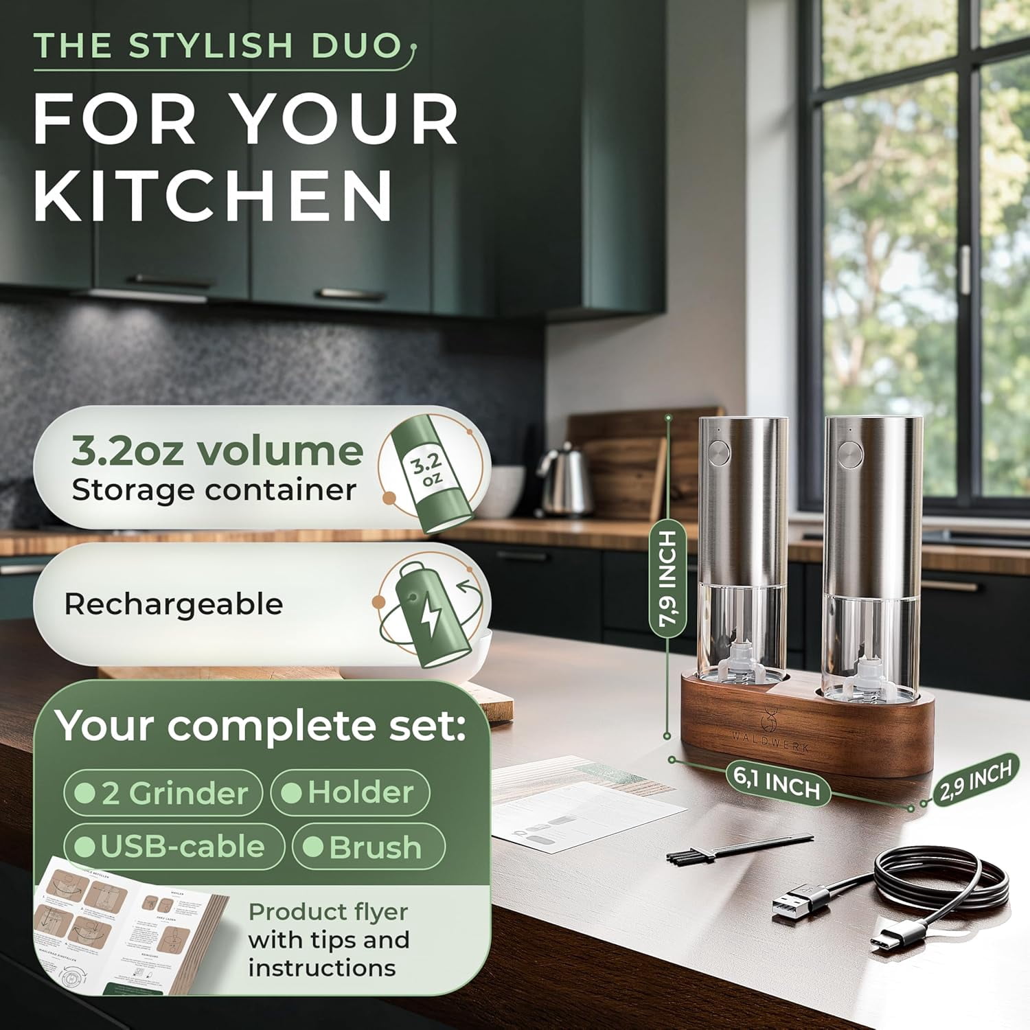 Electric Salt and Pepper Grinder Set