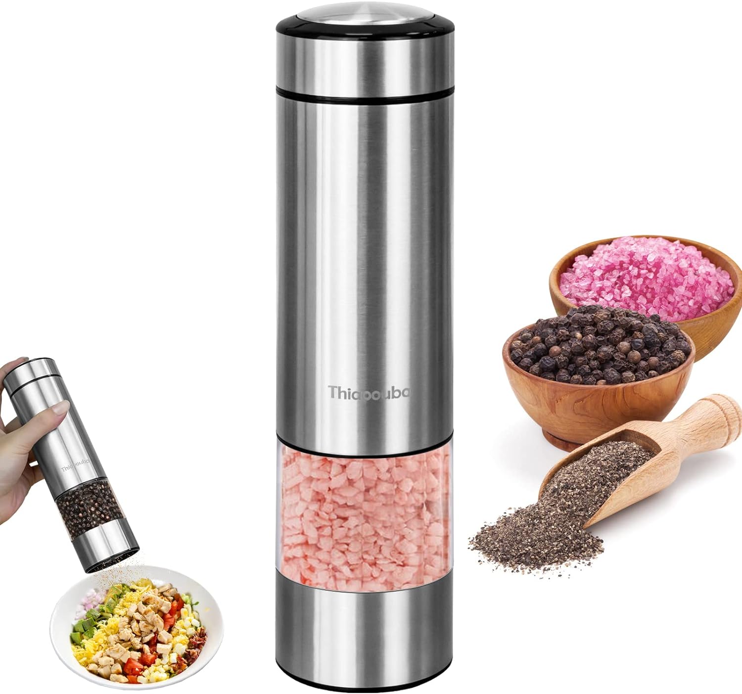 Electric Salt and Pepper Grinder Stainless Steel Pepper Mill Battery Operated Automatic Spice